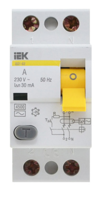 Выключатель дифференциального тока (УЗО) 2п ВД1-63 16А 30мА (Электромеханическое) ИЕК