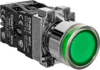 Кнопка управления NP2-ВW3365 1H0+1HЗ зел.АС/DC 230В (LED) IP40 CHINT 574365