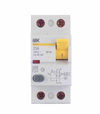 Выключатель Дифферинциального тока (УЗО)  1P+N 25A 30мА ВД1-63 ИЕК