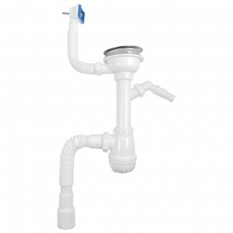 B0147 Сифон для мойки 3½"х40 с прямоугольным переливом, отводом для стир. маш. и гофротрубой 40х40-5